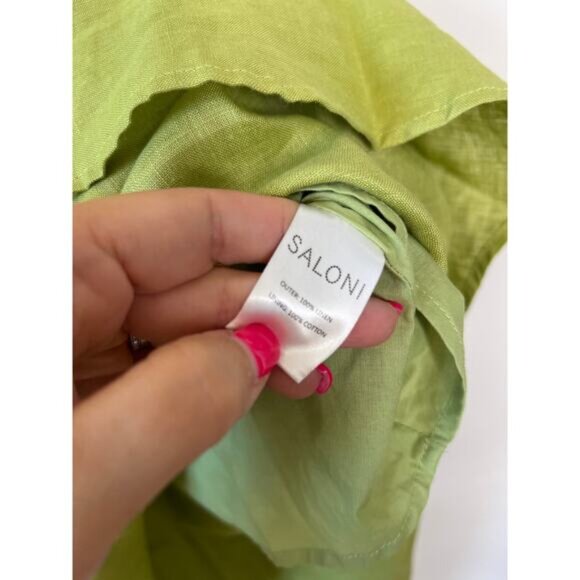 NEW Saloni  Sierra Shirt Sleeveless Frayed Linen Trim Maxi Dress Green Size: 2 - Picture 5 of 7